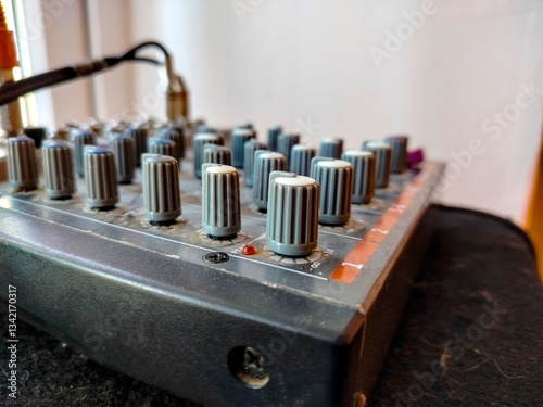Sound mixer closeup. Audio studio mixer.