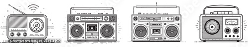 Radio outline line art for coloring page. retro vintage Radio, illustration digital drawing - Isolated PNG