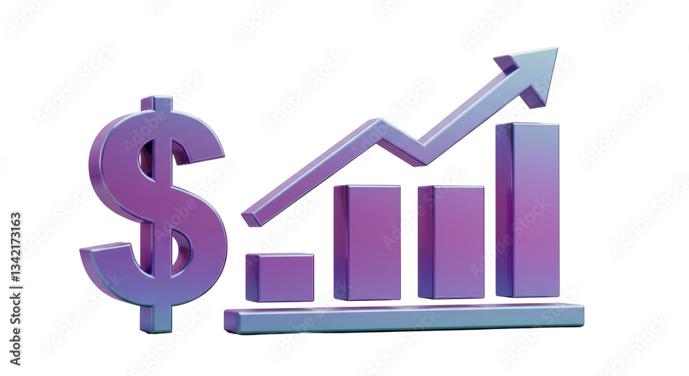Isolated Purple Dollar Sign with Rising Graph Bars Isolated Purple Dollar Sign with Rising Graph Bars