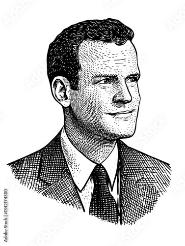 Classic vintage engraved illustration of a distinguished gentleman with a confident smile in a suit, exuding charm