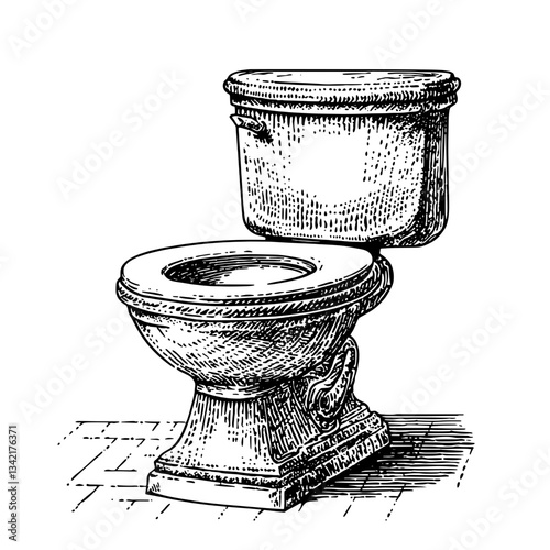 Vintage engraved illustration of a classic toilet design showcasing intricate details and artistic craftsmanship