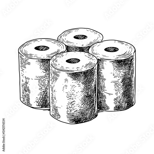 Timeless design of four beautifully engraved rolls showcasing vintage craftsmanship in hand-drawn illustration