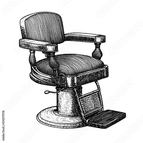 Vintage barber chair illustration capturing the essence of traditional grooming spaces with intricate engravings