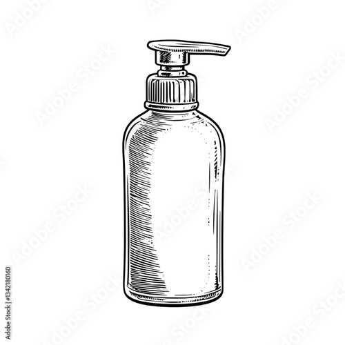 Elegant vintage engraved illustration of a premium hand-drawn pump bottle design perfect for tattoo inspirations