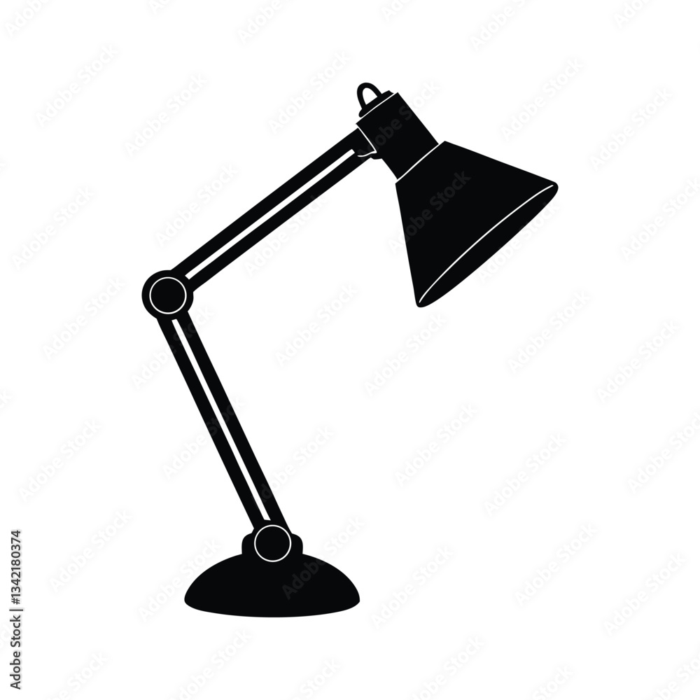 Minimalistic Black Desk Lamp Icon, Adjustable Arm and Light, Modern Office Lighting Design Minimalistic Black Desk Lamp Icon, Adjustable Arm and Light, Modern Office Lighting Design