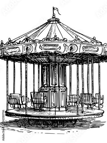 Elegant vintage carousel illustration showcasing intricate engravings with whimsical details in a timeless design