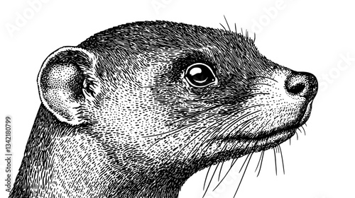 Engraved illustration of a charming vintage animal with detailed features and captivating expression in black and white