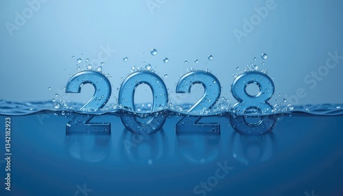 Celebrating Year 2028 with Water Splash Effect for Future Concepts