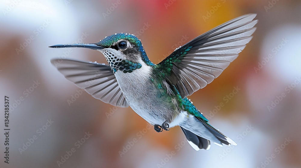 Fototapeta premium Hummingbird in Flight, Autumn Colors