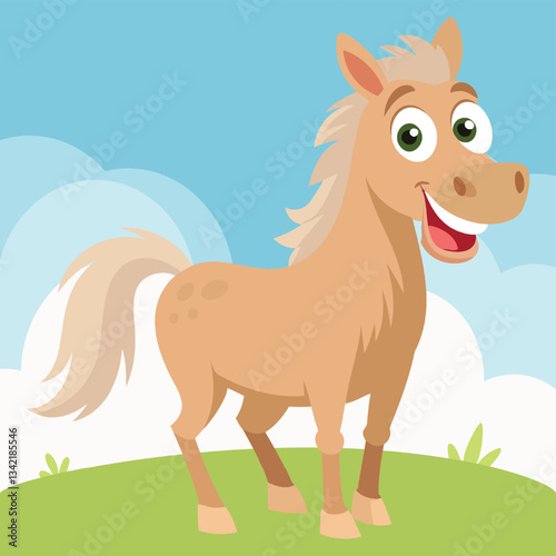 Cute and funny horse. Baby horse standing. Vector illustration pony character design with flat color. Can be used for design of t-shirts, posters and Baby Shower party and characters.