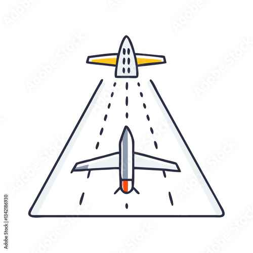 Aircraft landing vector icon with runway lights