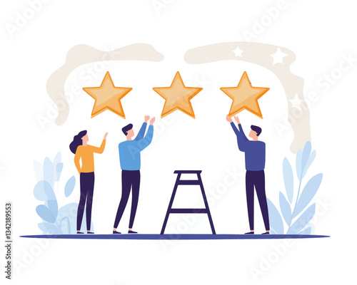 Minimalist Five Stars Rating Concept Vector - Customer Feedback, Product Review, Excellent Award, Client Satisfaction