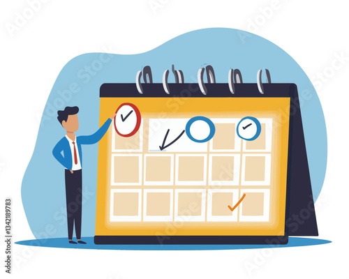 Businessman Marking Important Meeting Date on Calendar, Flat Minimalist Vector Illustration of Schedule Reminder, Appointment Planning, and Deadline Management