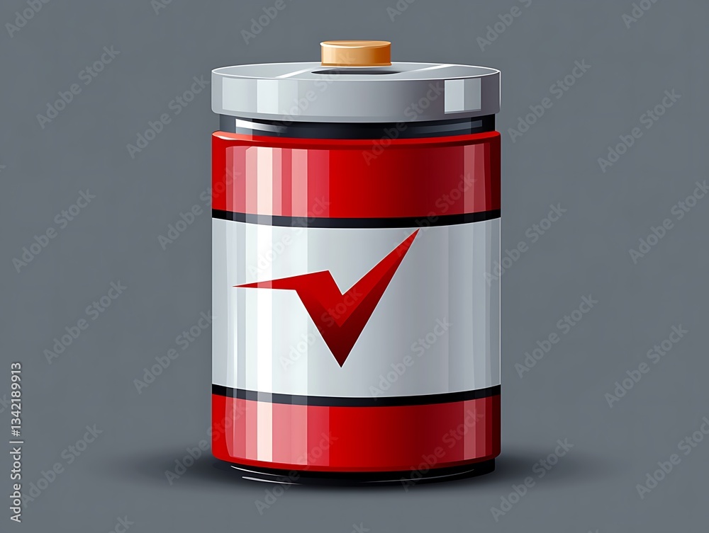 Battery with checkmark, charging, on a gray background Battery with checkmark, charging, on a gray background