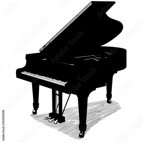 piano, grand piano, isolated grand piano, piano and music notes, grand piano and music notes, grand piano keys