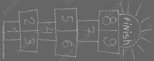 Hopscotch game draw chalk on the gray background. Children's game scheme. open graphics. Element of children's design