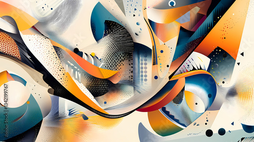 Geometric shapes and patterns intersect in a dynamic dance, creating an intricate web of abstraction , patterns, symmetry, kaleidoscope. Psychedelic Web. Illustration