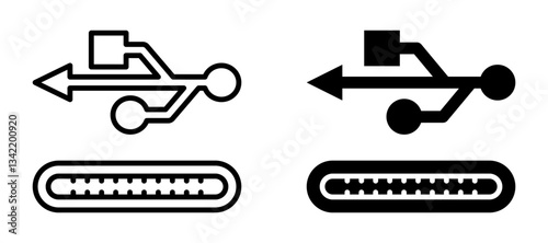 usb icon set flat vecktor trendy popular simple
