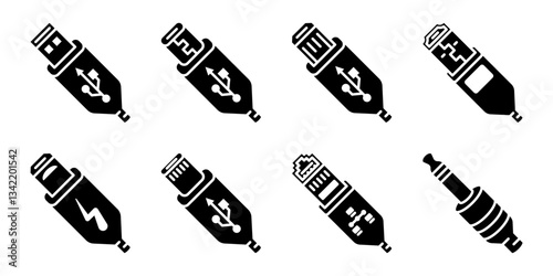 usb icon set flat vecktor trendy popular simple