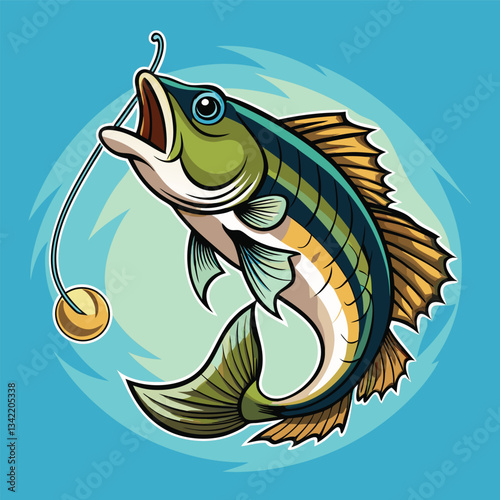 Bass Fish Leaping to Catch a Fish Lure While Fishing