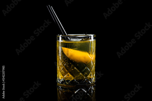 Cocktail Rusty Nail in a glass on a black background photo