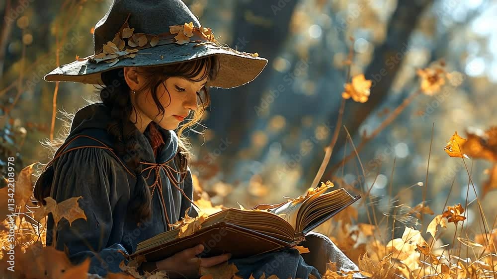 Kind liest ein Buch unter goldenem Sonnenlicht