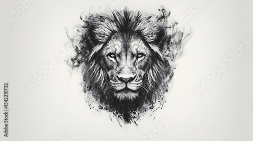 Majestic Lion Portrait In Black And White Ink