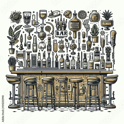 Wektorowa emblemat-logo witryny baru lub sklepu z alkoholem, kolorowa ilustracja w formacie EPS10 na przezroczystym, izolowanym białym tle, clipart do projektowania