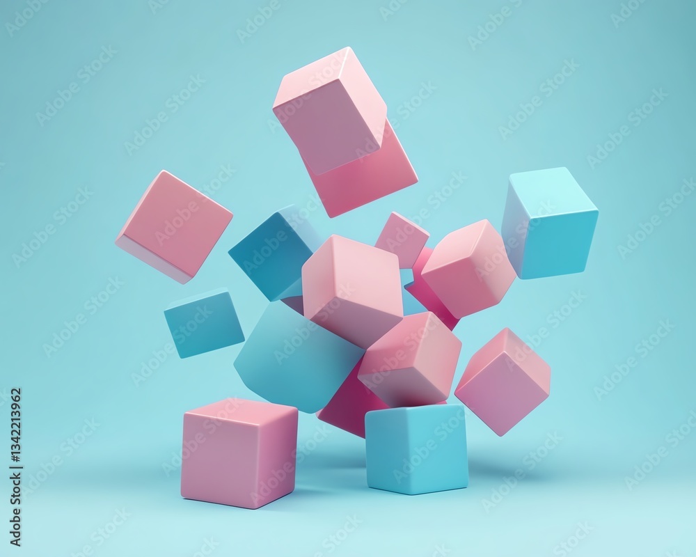 3D rendering abstract block of color cubes, on blue background File contains a path to isolation 3D rendering abstract block of color cubes, on blue background File contains a path to isolation