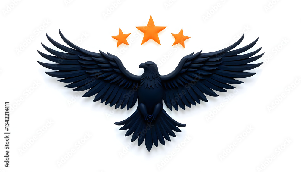 Fototapeta premium Eagle, stars, emblem, logo, symbol, patriotic, freedom, strength, power, pride, national, flag, America, USA, United, States, bald, eagle, wings, spread, soaring, majestic, regal, golden, stars, three
