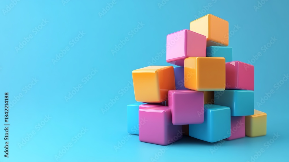 Obraz premium 3D rendering abstract block of color cubes, on blue background File contains a path to isolation