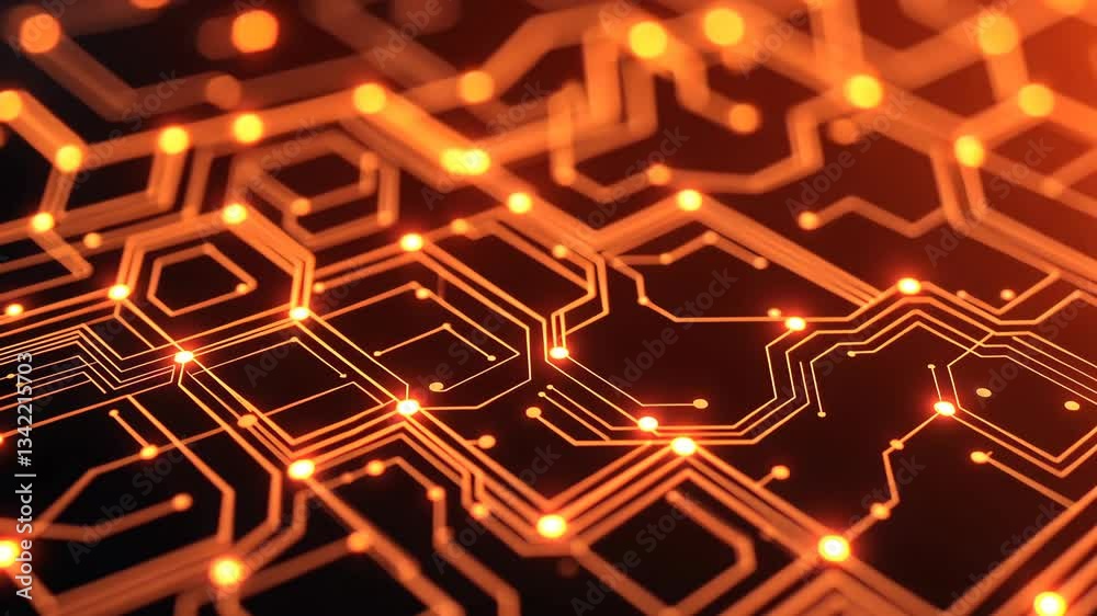 Abstract Glowing Orange Circuit Board Texture Digital Technology Background