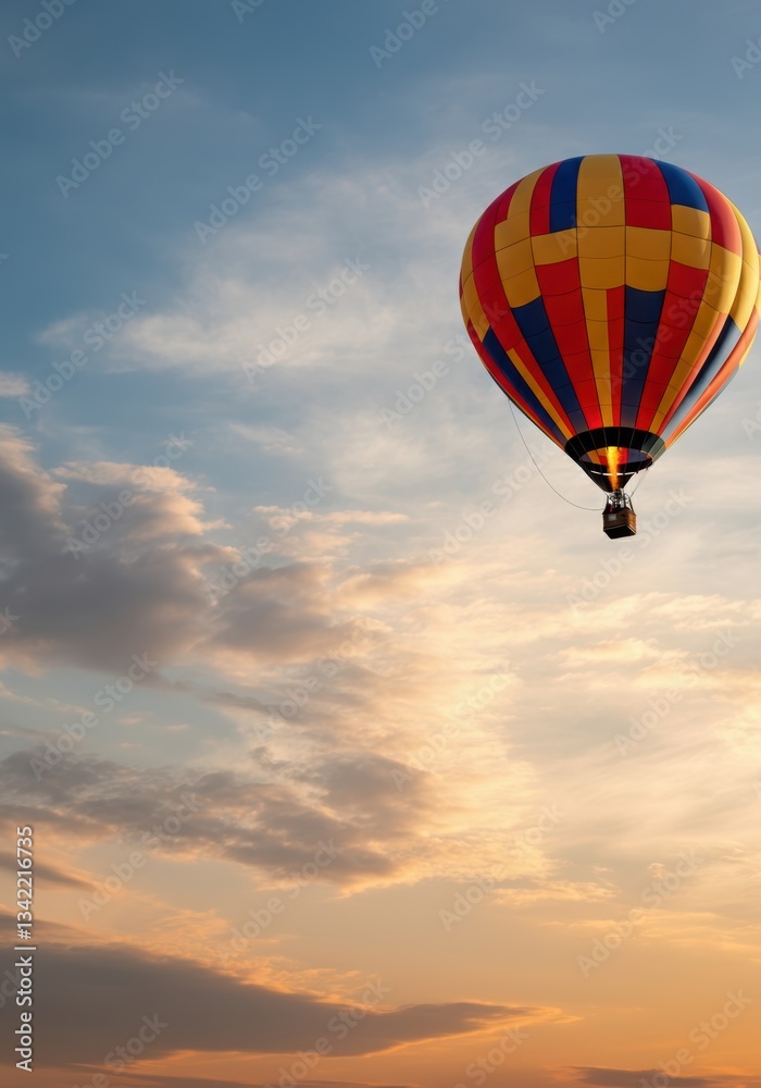 Fototapeta premium Colorful hot air balloon soaring in the sky at sunset