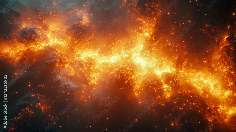 Obraz premium A mesmerizing cosmic scene of fiery nebulae stretching across space, forming a luminous galactic network
