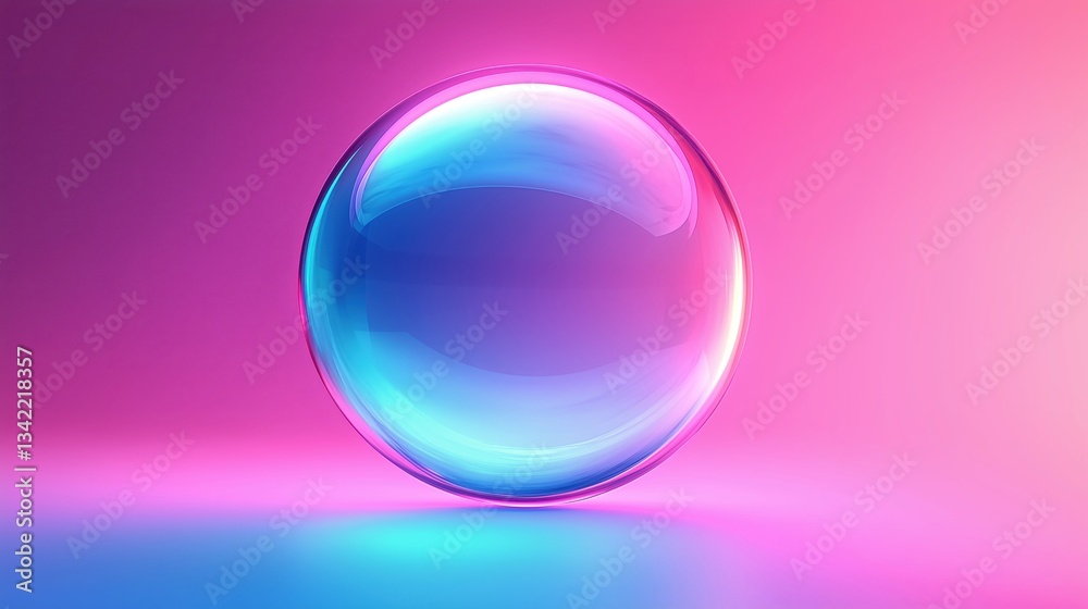 Colorful bubble reflecting light in a gradient background of purple and pink hues Colorful bubble reflecting light in a gradient background of purple and pink hues