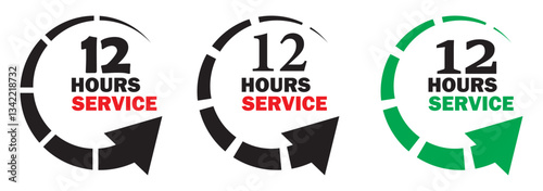 12 hours service vector symbol. 12h service duration sign. 12 h discount offer icon set. fast 12hr support sign collection.
