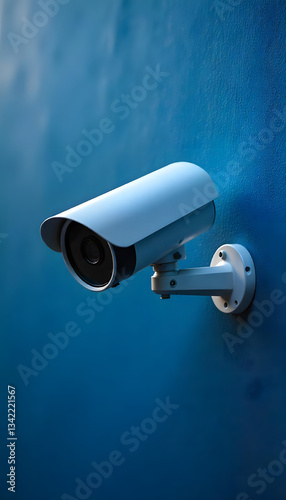 Security camera, surveillance, CCTV, monitoring, security, safety, camera, blue background, wall-mounted, security device, surveillance camera, security system, security equipment, security technology