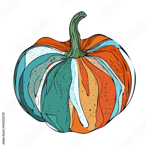 Simple hand-drawn colorful Pumpkin. Trendy abstract minimal style. Natural fresh. Vector illustration isolated on white background, vector illustration