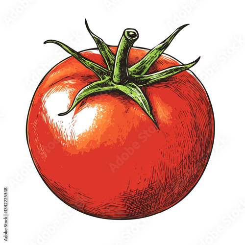 Simple hand-drawn colorful tomato. Trendy abstract minimal style. Natural fresh. Vector illustration isolated on white background, vector illustration	