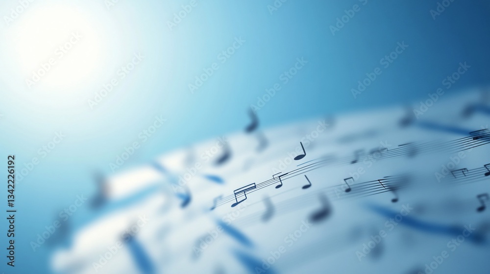 Abstract musical notes floating on a blue background Abstract musical notes floating on a blue background