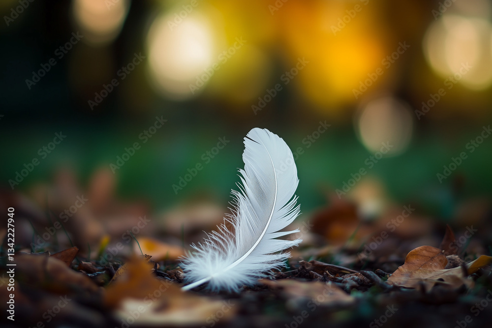Soft white feather resting on a rustic wooden background Soft white feather resting on a rustic wooden background