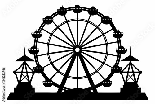 ferris wheel line art silhouette vector illustration