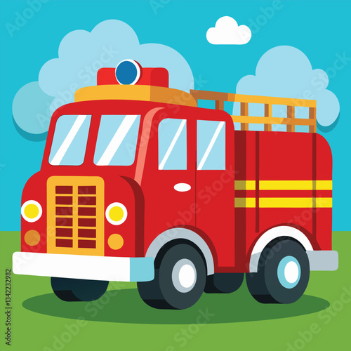 Cartoon Fire Department Truck Rushing to an Emergency