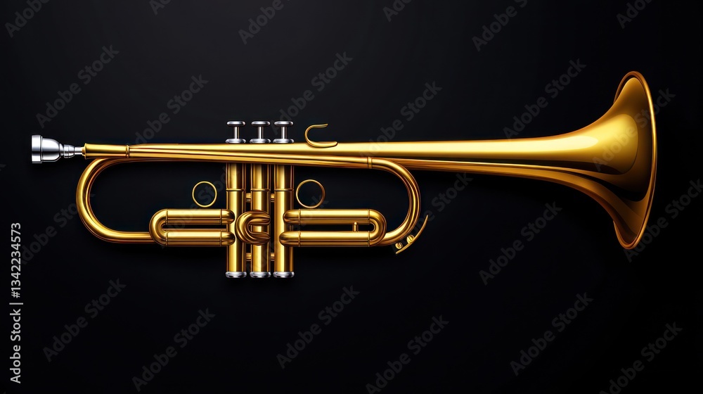 Obraz premium Golden Trumpet on Black Background: A Musical Instrument