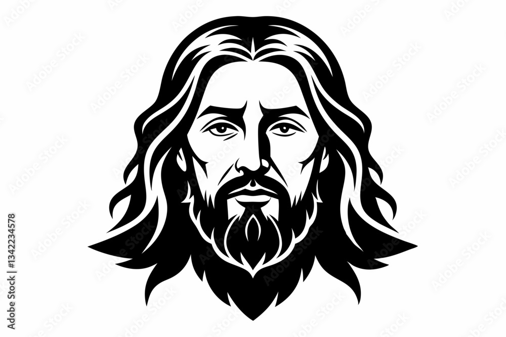 Fototapeta premium jesus head line art silhouette vector illustration