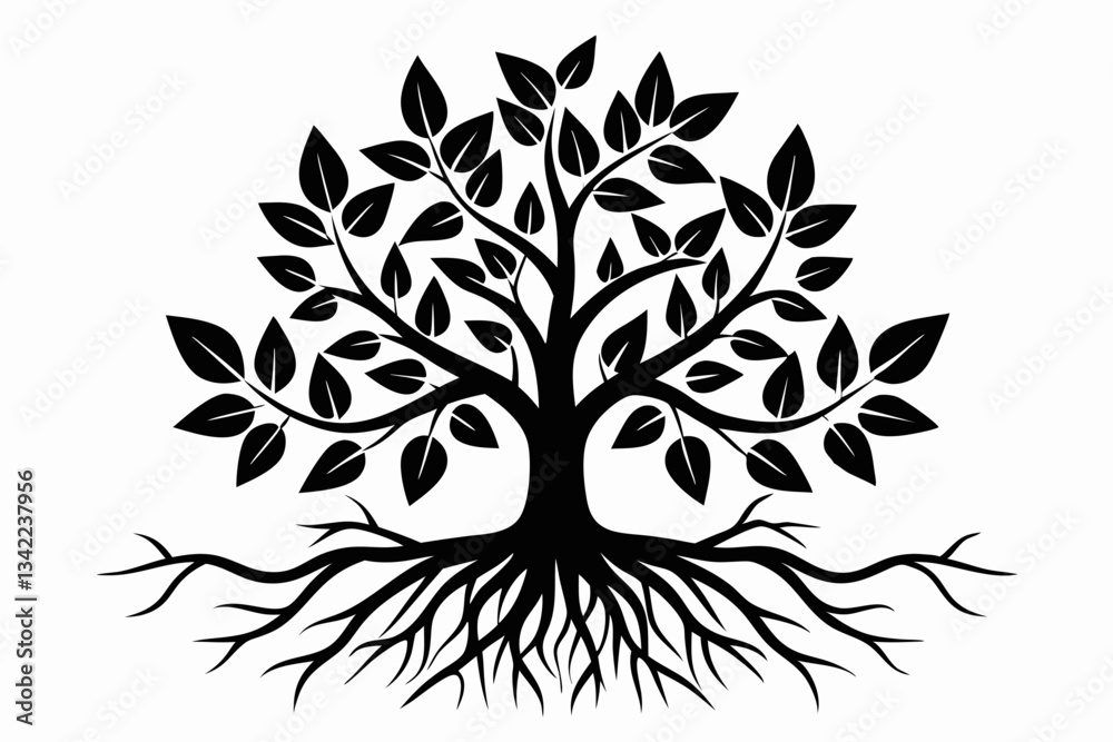 plant roots grow vertically line art silhouette vector illustration