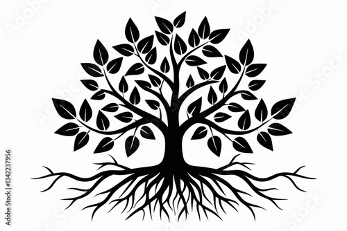 plant roots grow vertically line art silhouette vector illustration