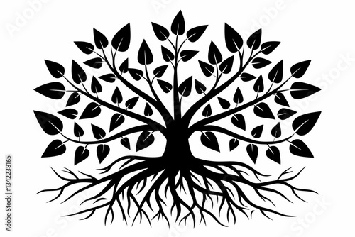 plant roots grow vertically line art silhouette vector illustration