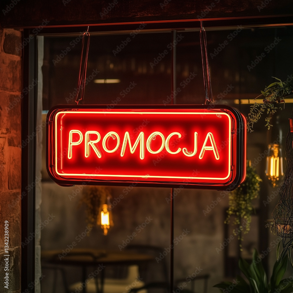 Promocja - Czerwony neon z napisem po polsku