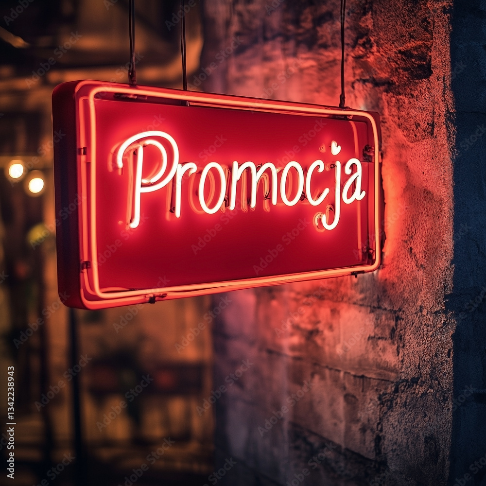 Promocja - Czerwony neon z napisem po polsku